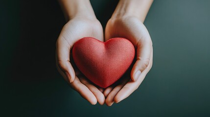 Obraz premium A person is holding a red heart in their hand. The heart is made of a material that looks like it is made of rubber