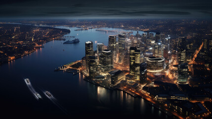 Fototapeta premium Dazzling Urban Nightscape: City's Aerial Panorama