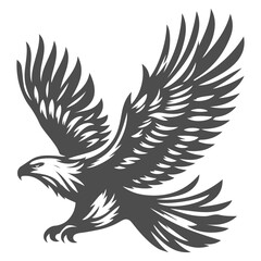 A vector silhouette drawing of an eagle on white background