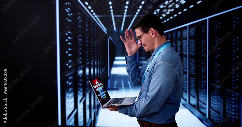 Poster server room in data center. cloud computer engineer