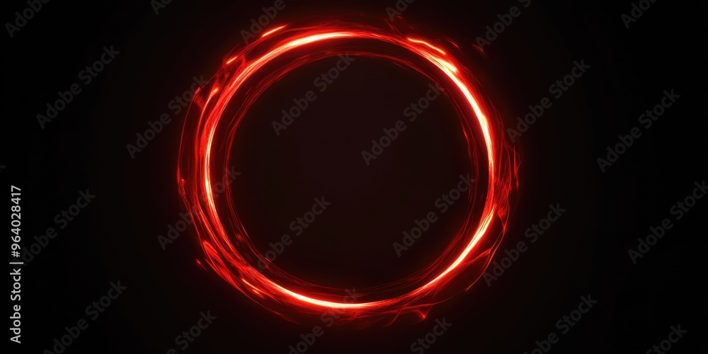 Poster a red circle with a black background. the circle is glowing and he is a part of a larger, more compl