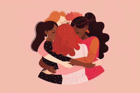 Diverse women group hug