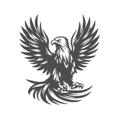 A vector silhouette drawing of an eagle on white background