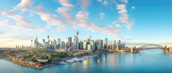 Fototapeta premium Majestic Sydney Skyline at Golden Hour Panorama