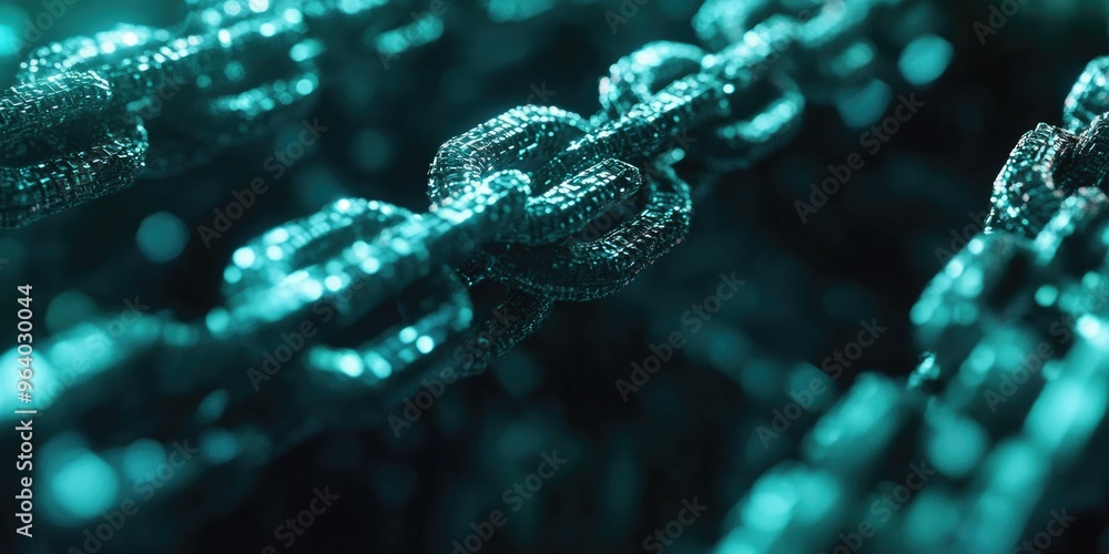 Poster a chain of links is shown in a blue and green color scheme. the chain is made up of many small links