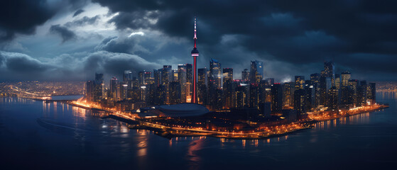 Urban Twilight: City Skyline and Glowing Lights