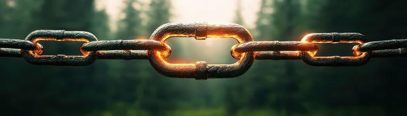 Obraz premium Forest secured by law, glowing chains around trees, environmental protection, 3D illustration