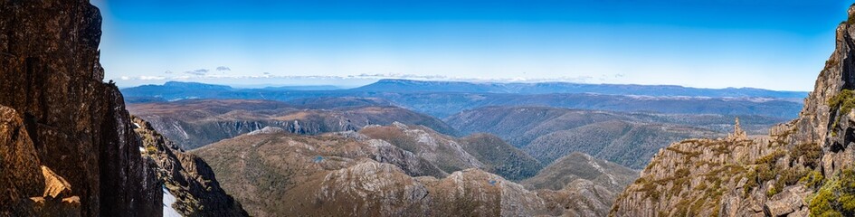 Panoramic view on the way to the peak of Cradle Mountain,  Tasmania.