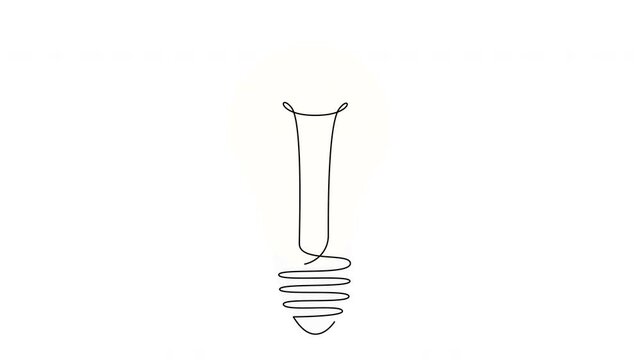 Self drawing simple animation of single continuous one line drawing of light bulb. Animated drawing by hand, black lines on a white background. 4K with Alpha-channel.