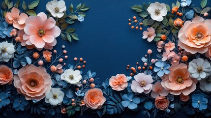 A vibrant floral arrangement against a deep blue background.