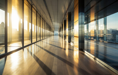 Sunlit Corporate Hallway in Urban Highrise