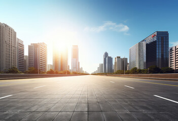 Fototapeta premium Urban Sunrise Over Empty City Street