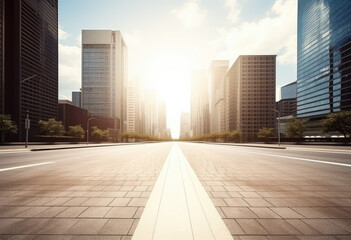 Fototapeta premium Sunrise Over Empty City Street