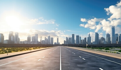 Urban Highway Leading to Modern Skyline