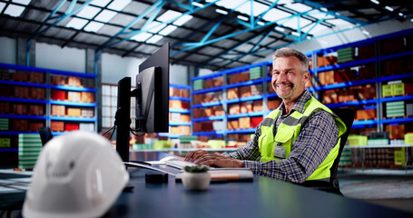 Warehouse Inventory Management On Office Computer