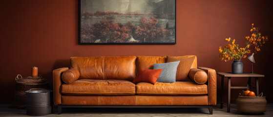 Cozy Living Room with Leather Couch