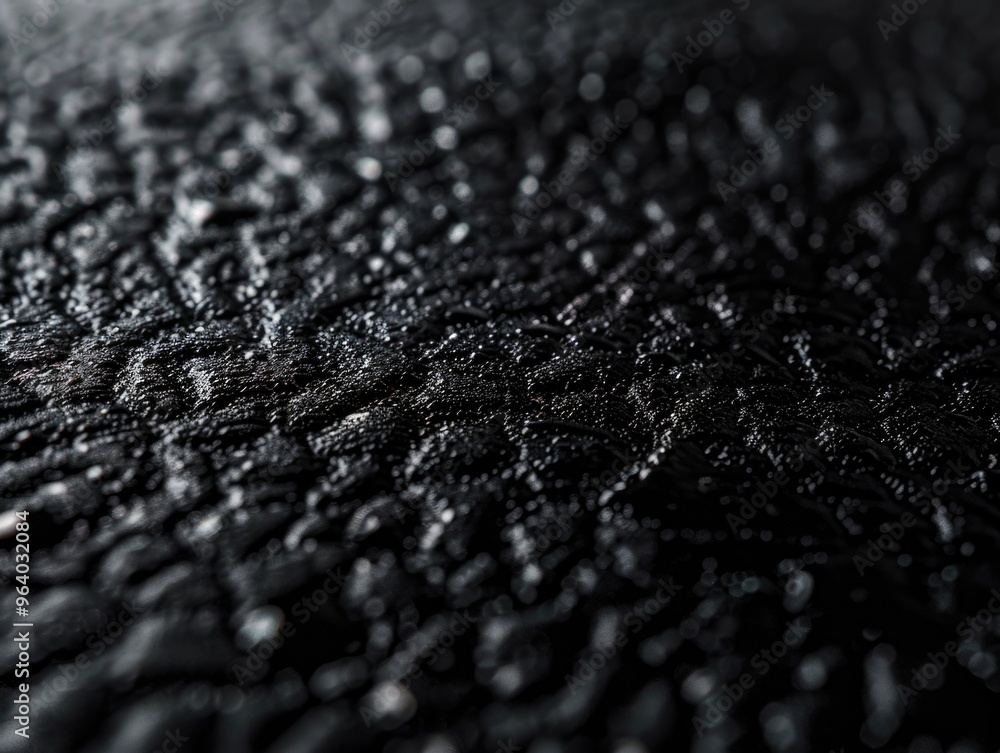 Poster the image is a close up of a black surface with a lot of water droplets on it. the droplets are scat