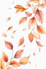 Obraz premium A watercolor painting of a tree with orange leaves blowing in the wind. The painting has a serene and peaceful mood, with the leaves floating gracefully in the air