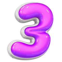 3 Number With Purple 3D Render