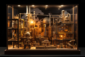 Intricate Industrial Model Display Under Lights