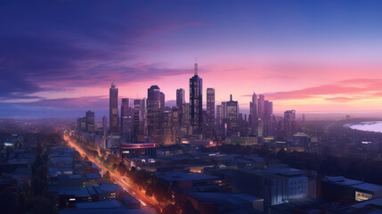 Fototapeta premium Vibrant City Skyline at Dusk