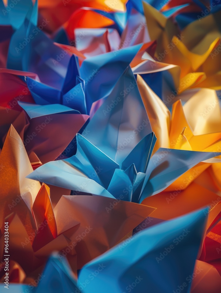 Aufkleber a bunch of colorful origami flowers are displayed in a pattern. the flowers are of different colors 