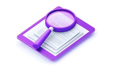 Digital Minimalism - Purple Magnifying Glass and Document on Tablet Screen 3D Vector Icon