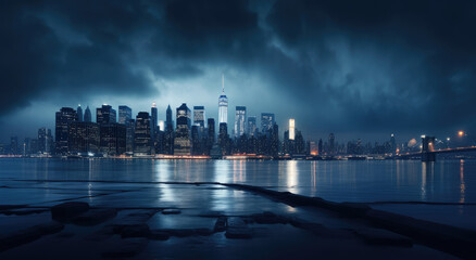 Majestic Night City Skyline Over Water