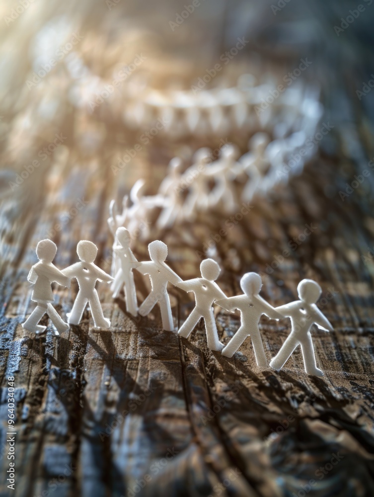 Poster a group of people are standing in a line, with some of them holding hands. concept of unity and toge