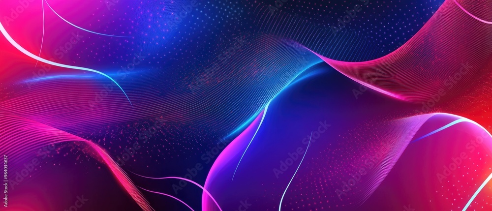 Poster abstract illustration featuring a geometric background with pink and blue gradient complemented by n