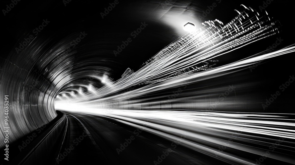Poster line art illustration of light trails within a tunnel artistic image capturing the effect of long ex