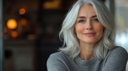 Obraz premium Empowering Mental Wellness: Silver-haired Woman Influencer Podcasting on Positivity and Emotional Health Discussion