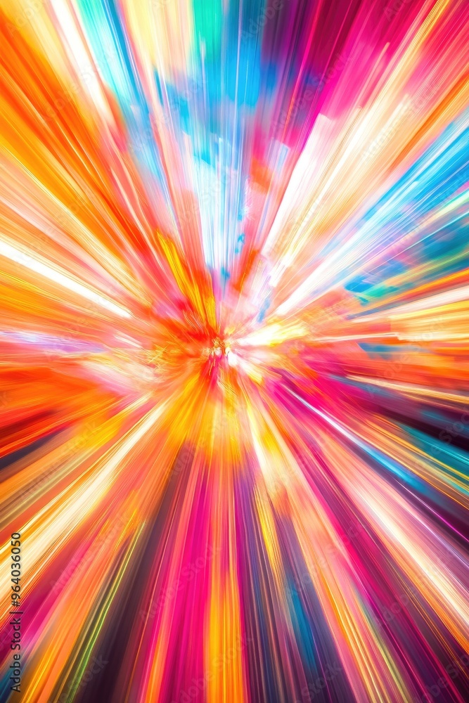 Poster line art illustration featuring a vibrant colorful background with motion blur effects creating an a