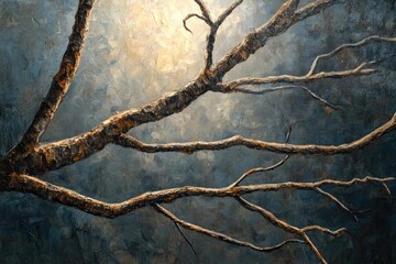 Oil painting showcasing tree branches depicting elements of nature