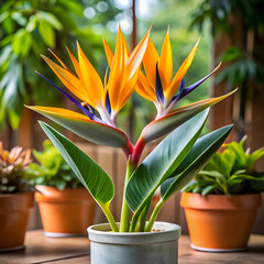 strelitzia reginae in flowerpot