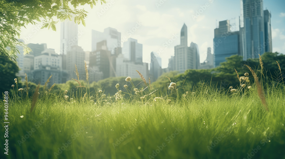 Canvas Prints Urban Skyline Behind Tranquil Meadow