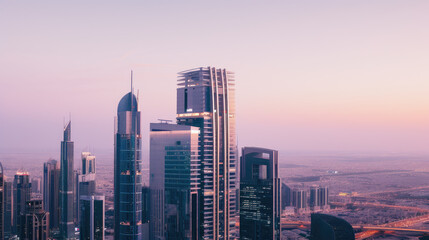 Naklejka premium Modern Urban Skyline At Sunset