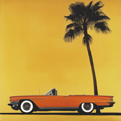 Vintage car and a palm tree