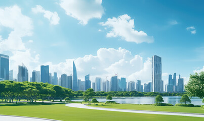 Obraz premium Modern City Skyline Over Green Park