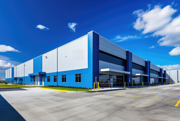 Modern Industrial Warehouse Under Blue Sky