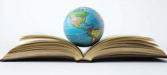 International Education Day concept. World or terrestrial globe isolated on the pages of a round book. 