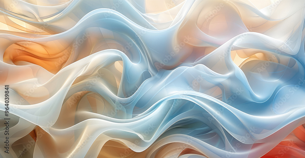 Poster fluid forms blending harmoniously, evoking a sense of tranquility and balance in an organic shapes a