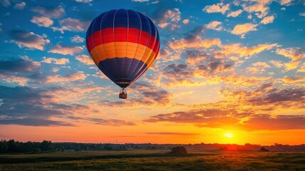 Fototapeta premium A hot air balloon rising gracefully into the sky during sunrise