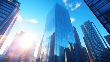 Sunrise Over Modern Skyscrapers in Urban Cityscape