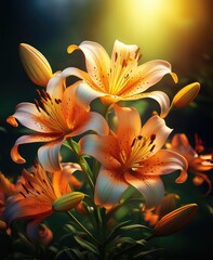 Fototapeta premium Orange lilies against a dark background