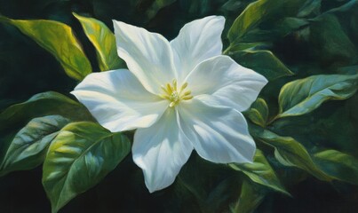 Close up oil painting of the white flower from the Asystasia gangetica plant in a natural setting