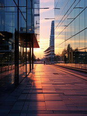 Sunset Reflections on Glass Buildings in Modern Cityscape