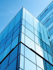 Sleek Modern Glass Office Building Against Blue Sky