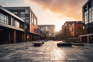 Modern Urban Plaza at Sunset with Warm Glow