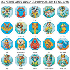 Animals Colorful Cartoon Characters Collection Set of 200 Isolated Animals Part 2